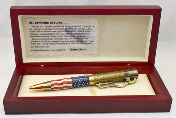 Cheapest Hand Turned American Flag Wavy Stripe Acrylic Cigar Style Ballpoint Pen with Gold Hardware - Free Shipping